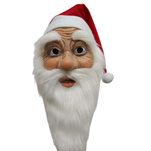 Hedear Sombrero de Papá Noel para Adulto, Cubierta de Cara Completa de Anciano, Accesorio de Sombrero de látex de Papá Noel con Barba, Sombrero Rojo Largo, para Disfraces de Disfraces de Navidad