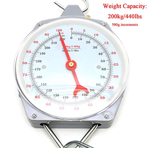 HELEISH 100kg / 220lbs Clockface Báscula colgante Pesaje Carnicería con gancho Herramientas de accesorios