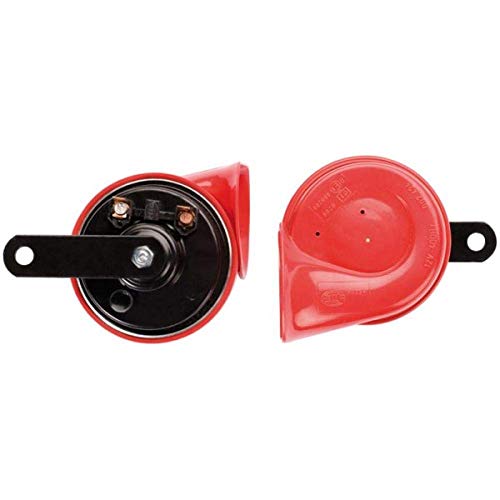 HELLA 3FH 007 424-811 Bocina - TE16 - 12V - 110dB (A) - Rango de frecuencia: 400Hz/500Hz - eléctrico - Color de carcasa: rojo/negro - Conexión de enchufe plano - Cant.: 2 - Juego