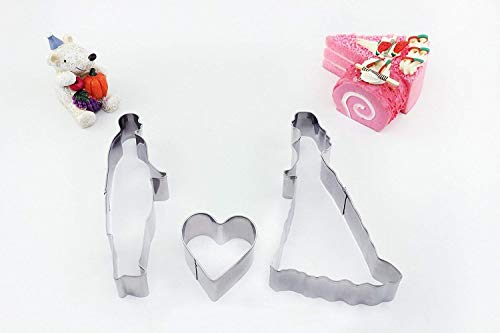 HelpCuisine Moldes galletas-Moldes bizcocho,Moldes de novio, novia y corazon para galletas/Juego de 3 cortadores boda/cortador principe y princesa, ¡24 meses de garantia!