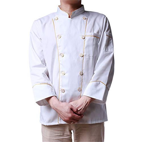 Hengxing Unisex Blanco Manga Larga Chef Chaqueta Algodón Botón Frontal Chef Abrigo Para Cocinero Cocina Trabajo Ropa Uniforme