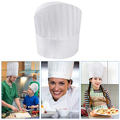 Heqishun 20 Piezas Gorros de Cocinero Desechables Gorros de Chef Ajustables 23cm 9 Pulgadas Set de Sombrero de Cocina para Hostelería Hogar Restaurante Abastecimiento Fiesta de Cocina