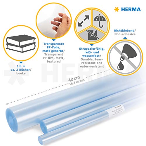 HERMA 7386 Forro para libros en rollo (10 m x 40 cm, no adhesivo, mate) transparente