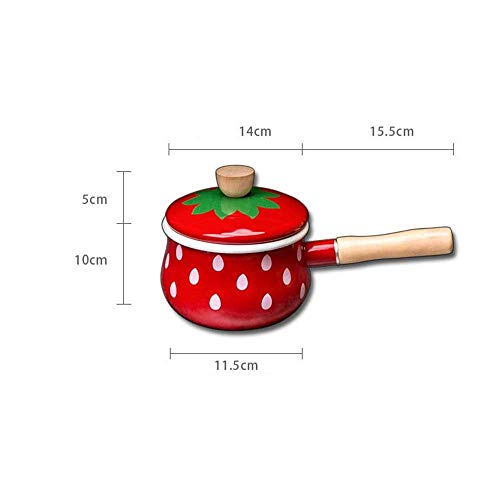 HEWEI Olla para Pasta esmaltada Antiadherente para Leche té café Huevo Olla para hervir ollas Mango de Fresa Gran Capacidad con Tapa (Olla para Leche de Fresa)