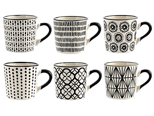 H&H Vhera - Juego de 6 tazas de café, Stoneware, blanco/negro, 90 ml