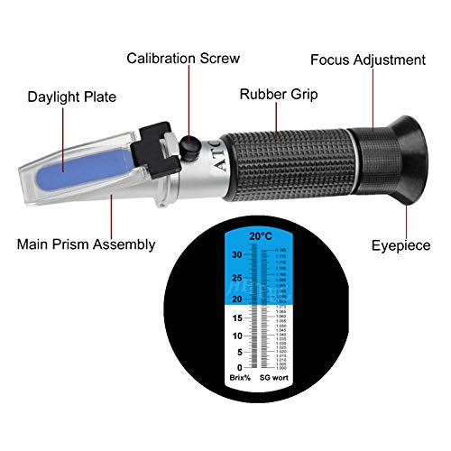HHTEC Brix Refractómetro 0-32% Wort SG 1.000-1.120 Medidor de Contenido de azúcar para Cerveza de Vino Fruto de UVA Determinación del refractómetro de Madurez para medir el Contenido de azúcar