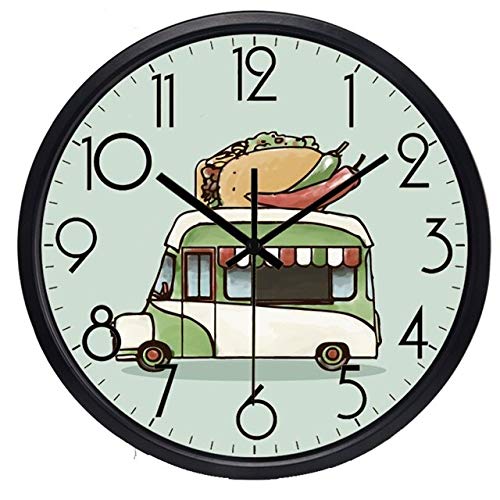 HIDFQY Reloj de Pared silencioso Pizza Perro Hamburguesa Helado 12 Pulgadas b28b maquinaria de Cuarzo Decorativo para el hogar/la Cocina/la Oficina/la Escuela