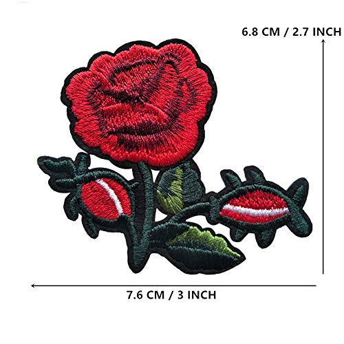 Hierro en el parche Bordado Parches, 19 piezas DIY Flor Rosa Parche Parche bordado Cosa en parches Apliques para ropa Chaquetas Camiseta Jeans Falda Chalecos Sombrero Sombrero