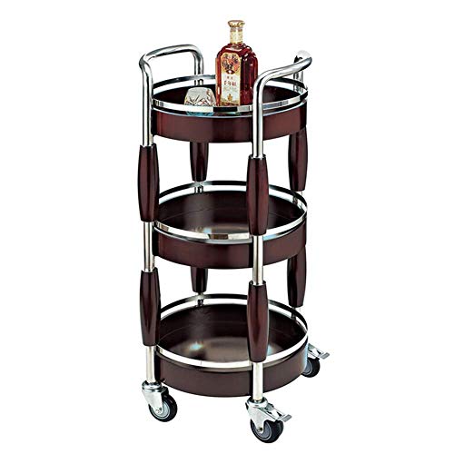 HIGHKAS Carro Barra rodante, Carro Vino, Carro Servicio 3 Niveles, Carro Cocina Metal Madera Maciza para Cocina, Carro Barra Servicio té con 4 Ruedas, Carro Estante Almacenamiento Catering