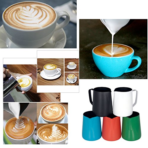 Hillento café espresso jarro de leche, leche en polvo de acero macchiato capuchino latte arte para preparar tazas de jarra de acero inoxidable 20 onzas/600 ml, azul