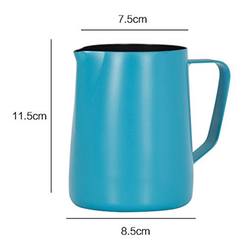 Hillento café espresso jarro de leche, leche en polvo de acero macchiato capuchino latte arte para preparar tazas de jarra de acero inoxidable 20 onzas/600 ml, azul