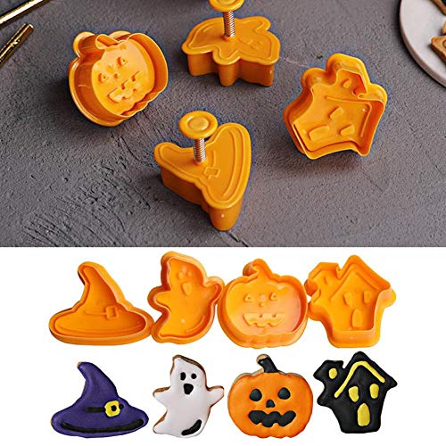 hinffinity Molde de Silicona para Tartas, Juego de Herramientas para Cortar Galletas, Molde para Halloween, Calabaza, Bruja, Gorro, Calavera, Halloween, fácil de Usar y Limpiar (4 Unidades)