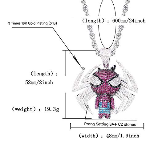 Hip Hop - Collar con colgante de Spiderman de dibujos animados, incrustaciones de cobre y circonitas