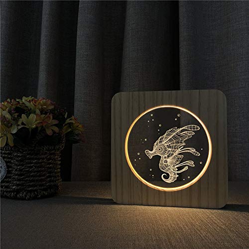 Hippocampus Animal acrílico Mesa de luz Nocturna de Madera Interruptor de luz lámpara de Grabado de Control para Amigos Ventilador Regalo