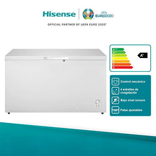 Hisense FT546D4AW1 - Arcón Congelador Horizontal Clase A+, Color Blanco, Capacidad Neta 420L con 85 cm Alto, Función Dual Convertible en Modo Frigorífico, Cesta con Asa, Bajo Nivel Sonoro