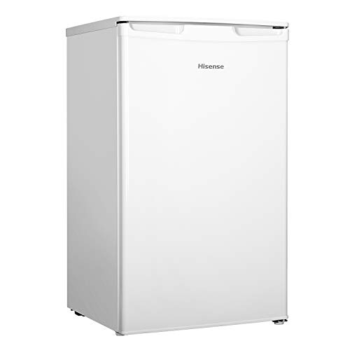 Hisense RR125D4AW1 - Frigorífico Pequeño Table Top, una puerta reversible, clase A+, capacidad neta 96 l, 84.7cm de alto bajo encimera, silencioso 43dB, color blanco