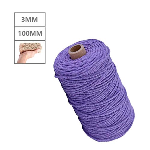 HitTopss - Hilo de macramé para manualidades, 3 mm, 100 m, hilo de algodón, cordón de algodón, para manualidades, manualidades, colgar en la pared, planta colgador, cuerda decorativa (lila)