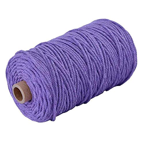 HitTopss - Hilo de macramé para manualidades, 3 mm, 100 m, hilo de algodón, cordón de algodón, para manualidades, manualidades, colgar en la pared, planta colgador, cuerda decorativa (lila)