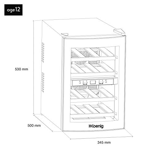 H.Koenig AGE12WV Vinoteca 12 Botellas, 34 litros, 40 Decibelios, Plástico, Negro