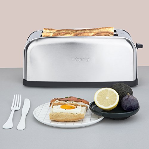 H.Koenig Baguettes Tos28 Tostadora Pan 2 Ranuras Largas Y Anchas, 1500 W, Acero Inoxidable, plástico, 4