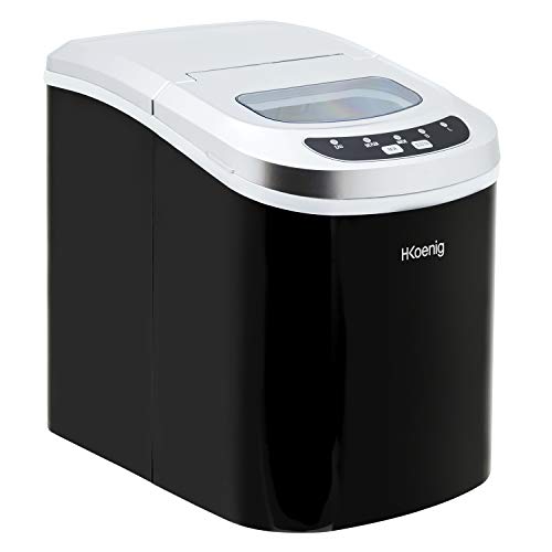 H.Koenig KB12 Máquina silenciosa para Hacer Hielo, 100 W, Capacidad 12 kg, Entre 6 y 13 Minutos, 2 Tamaños de Cubitos, Negro, Plástico, 90 W, Acero Inoxidable