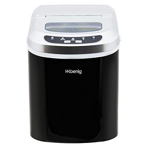 H.Koenig KB12 Máquina silenciosa para Hacer Hielo, 100 W, Capacidad 12 kg, Entre 6 y 13 Minutos, 2 Tamaños de Cubitos, Negro, Plástico, 90 W, Acero Inoxidable