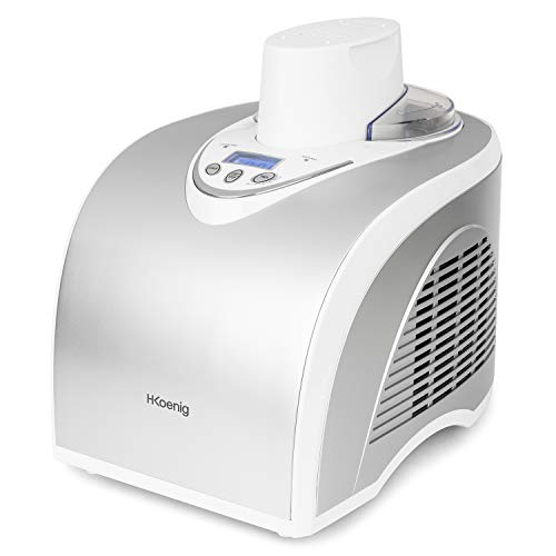 H.Koenig Máquina para Hacer Helados Caseros y Sorbetes, con Compresor 135 W, 1 litros, Gris, Acero Inoxidable HF180