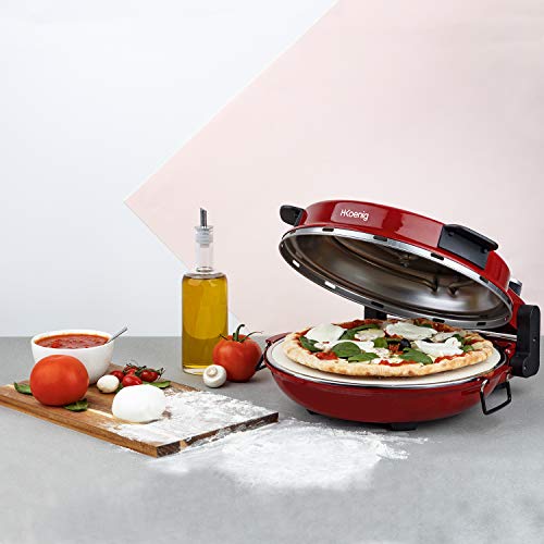 H.Koenig NAPL350 Pizzera Eléctrica, Horno para Pizzas, 1200 W, 32 cm de diámetro, Temperatura Regulable hasta 350 ºC, Piedra Cerámica, Rojo