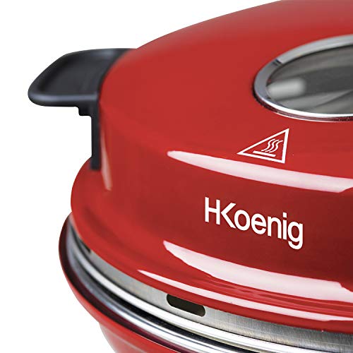 H.Koenig NAPL350 Pizzera Eléctrica, Horno para Pizzas, 1200 W, 32 cm de diámetro, Temperatura Regulable hasta 350 ºC, Piedra Cerámica, Rojo