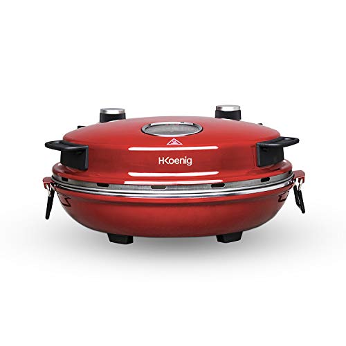 H.Koenig NAPL350 Pizzera Eléctrica, Horno para Pizzas, 1200 W, 32 cm de diámetro, Temperatura Regulable hasta 350 ºC, Piedra Cerámica, Rojo