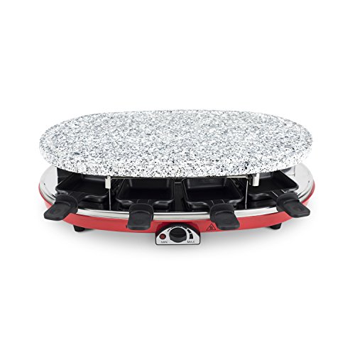 H.Koenig RP418 Raclette - Grill para 8 personas, 1500 W, Acero Inoxidable, Negro, Gris, Rojo