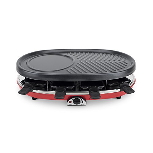 H.Koenig RP418 Raclette - Grill para 8 personas, 1500 W, Acero Inoxidable, Negro, Gris, Rojo