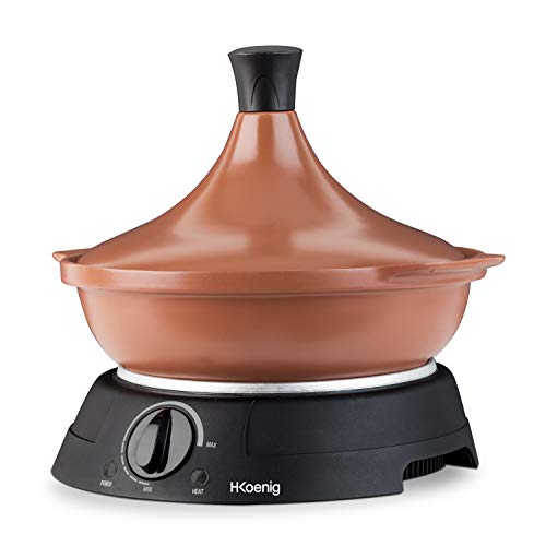 H.Koenig TAJ2 - Tajín eléctrico de terracota de 2 L, tajina, olla de cocción tradicional y moderna, termostato ajustable, tajín marroquí argelino y tapa con asa.