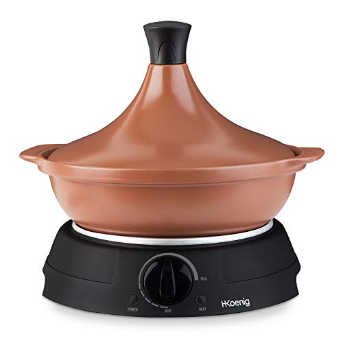 H.Koenig TAJ2 - Tajín eléctrico de terracota de 2 L, tajina, olla de cocción tradicional y moderna, termostato ajustable, tajín marroquí argelino y tapa con asa.