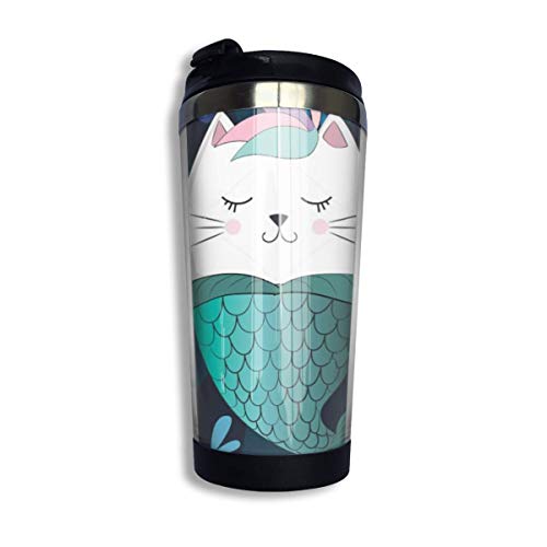 HLw Taza de café Funny Mermaid Cat Unicorn 13.5 oz / 400 Ml Taza de café de Acero Inoxidable de Doble Capa Taza de Viaje aislada para café, Vino, cócteles, Helado