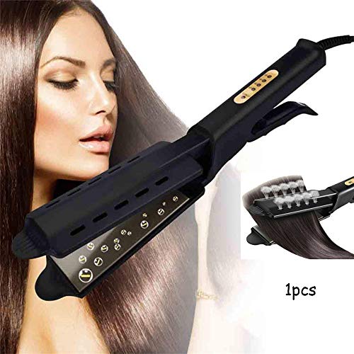 hmkazm Plancha para el Pelo Cepillo Eléctrico de Cuatro Engranajes, Cerámica Turmalina Plancha de Pelo Iónica Plana con Vapor, Plancha de Pelo Profesional con Vapor Temperatura Ajustable (1PCS)