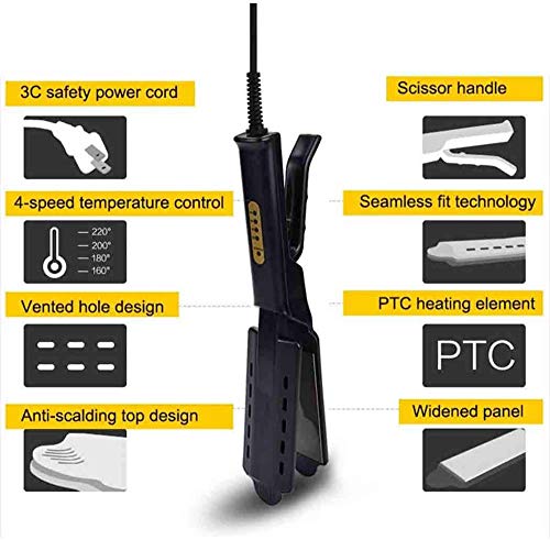 hmkazm Plancha para el Pelo Cepillo Eléctrico de Cuatro Engranajes, Cerámica Turmalina Plancha de Pelo Iónica Plana con Vapor, Plancha de Pelo Profesional con Vapor Temperatura Ajustable (1PCS)
