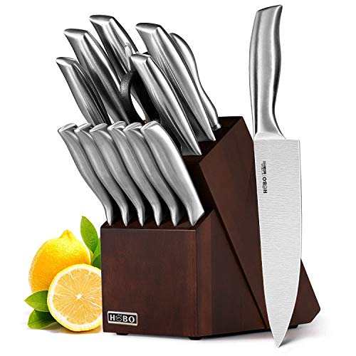 HOBO Juego de Cuchillos, Juego de Cuchillos de Cocina 14 Piezas con un Bloque de Madera, Juego de Cuchillos autoafilables para Chef, Acero Inoxidable, Juegos de Cuchillos Embalados