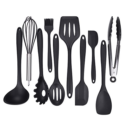 Hollylife 10 Utensilios de Cocina de Silicona, Sin BPA, Espátulas Cucharas Herramientdas Antiadherentes, Resistente al Calor hasta 230ºC