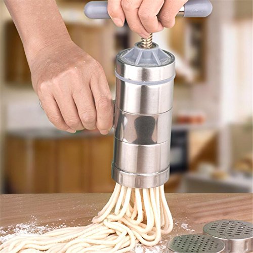 Holzsammlung Máquina para Pasta Fresca, Acero Inoxidable Máquina para Hacer Pasta de La Mejor Calidad, Fruta Exprimidor con 5 Moldes de Fideos - Haga Espaguetis o Fettuccine #1