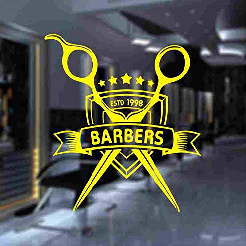 Hombre Barbería Pegatina Personalizada Chop Pan Decal Corte de Pelo Afeitadoras Posters Vinilo Arte de la Pared Tatuajes Decoración Decoración de Windows Amarillo 58x66cm