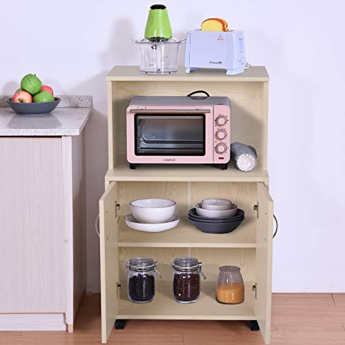 HOMCOM Aparador Auxiliar Bajo de Cocina Mueble Auxiliar para Microondas con 4 Ruedas (2 con Frenos) Armario para Almacenaje con 2 Puertas 60.4x40.3x97cm