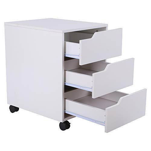 HOMCOM Armario Archivador Móvil para Oficina Cajonera Madera 3 Cajones con Ruedas(2 con Frenos) 40x50x57.5cm MDF