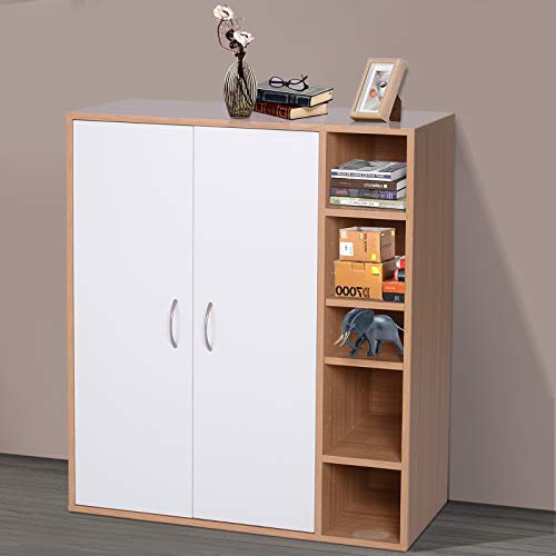 HOMCOM Armario Gabinete Consola Armario Bajo Mueble Organizador de Almacenaje Multiusos de Cocina Comedor Salón Baño con Puertas y Estantes Ajustables 80x32x90.5cm