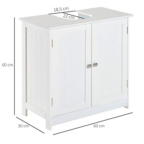 HOMCOM Armario para Debajo del Lavabo o Fregadero Tipo Gabinete de Almacenaje de Madera Blanca 60x30x60cm