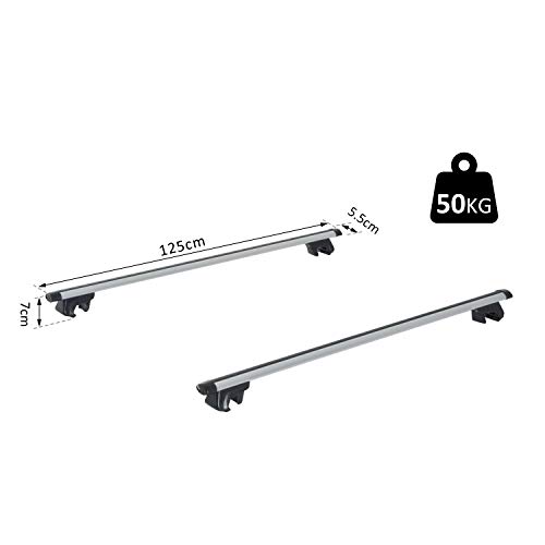 HOMCOM Barras de Coche Universal con Llave Tipo Baca Portaequipajes de Aluminio para Techo 120cm