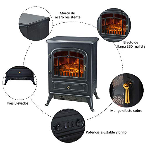 HOMCOM Chimenea Electrica Vertical 41,5x28x54,8cm 950/1850W Efecto Leña Ardiendo(Tipo 5)