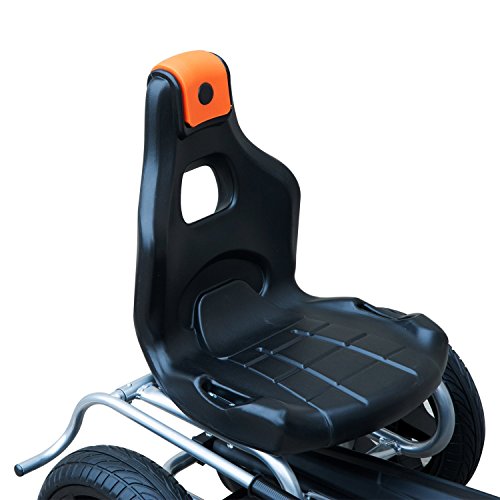 HOMCOM Go Kart Racing Deportivo Coche de Pedales para Niños 3-8 Años con Asiento Ajustable Embrague y Freno Ruedas de Goma 122x60x70cm Negro y Naranja