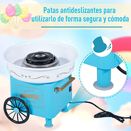 HOMCOM Máquina de Algodón de Azúcar Eléctrica Profesional Estilo Retro Regalo Infantil para Fiestas Cumpleaños Acero Inox. Aluminio 450W Cotton Candy Machine 30x30x28cm