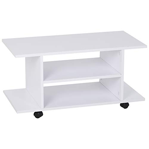 HOMCOM Mesa Armario móvil Mueble de TV Tele de Madera con Ruedas Color Blanco Nuevo